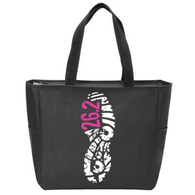 Women Pink 262 Marathon Runner Footprint Zip Tote Bag