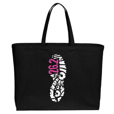 Women Pink 262 Marathon Runner Footprint Cotton Canvas Jumbo Tote