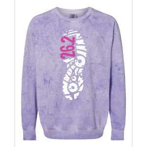 Women Pink 262 Marathon Runner Footprint Colorblast Crewneck Sweatshirt