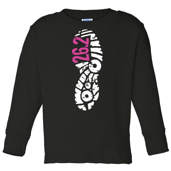 Women Pink 262 Marathon Runner Footprint Toddler Long Sleeve Shirt