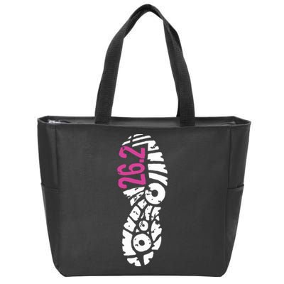 Women Pink 262 Marathon Runner Footprint Zip Tote Bag