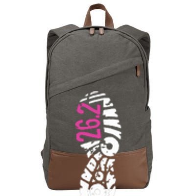 Women Pink 262 Marathon Runner Footprint Cotton Canvas Backpack