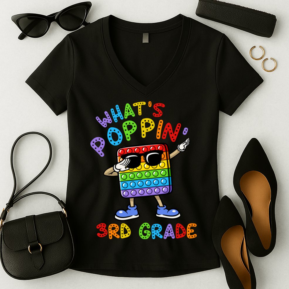 Whats Poppin 3rd Grade Back To School Women's V-Neck T-Shirt