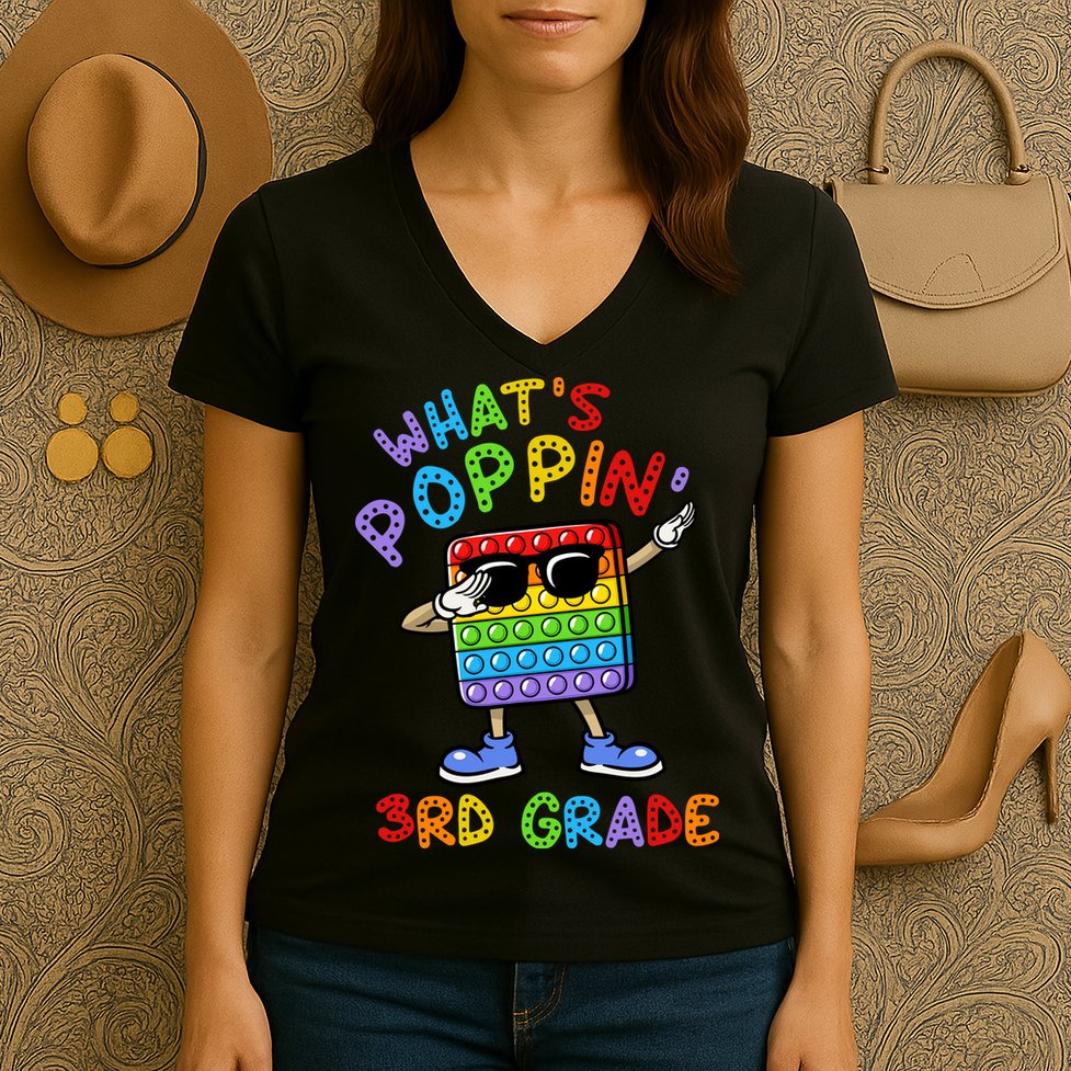 Whats Poppin 3rd Grade Back To School Women's V-Neck T-Shirt