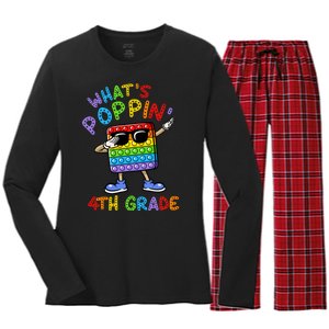 Whats Poppin 4th Grade Back To School Women's Long Sleeve Flannel Pajama Set 