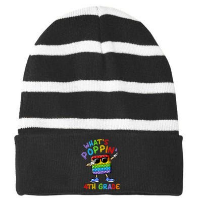 Whats Poppin 4th Grade Back To School Striped Beanie with Solid Band