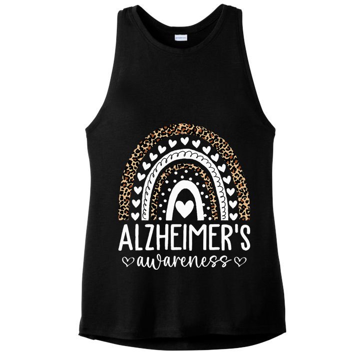 Wear Purple Alzheimer's Awareness Leopard Rainbow Ladies PosiCharge Tri-Blend Wicking Tank