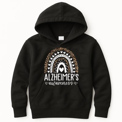 Wear Purple Alzheimer's Awareness Leopard Rainbow Kids Hoodie