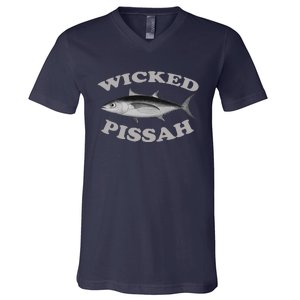 Wicked Pissah Albacore Tuna Fishing Fish Illustration Gear V-Neck T-Shirt