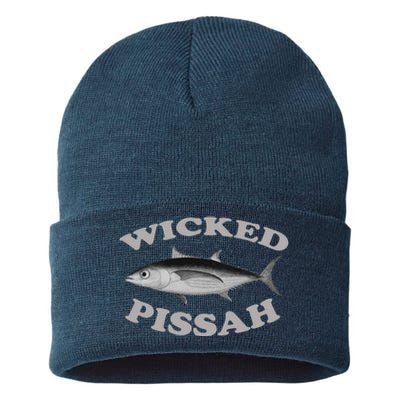 Wicked Pissah Albacore Tuna Fishing Fish Illustration Gear Sustainable Knit Beanie