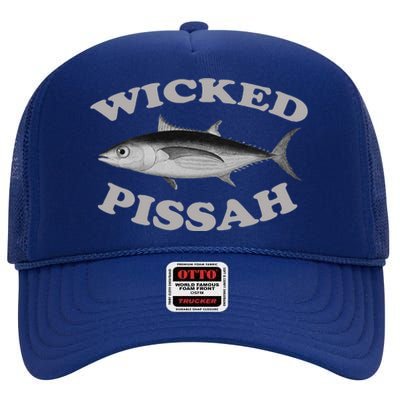 Wicked Pissah Albacore Tuna Fishing Fish Illustration Gear High Crown Mesh Back Trucker Hat