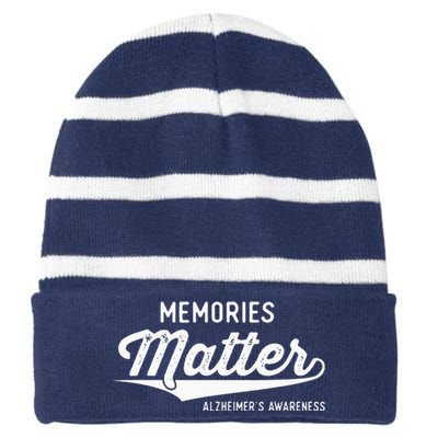 Wear Purple Alzheimer's Awareness Gifts Memories Matter Gift Striped Beanie with Solid Band