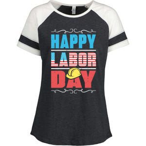 Worker Patriotic American Flag Labor Laborer Happy Labor Day Gift Enza Ladies Jersey Colorblock Tee