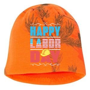 Worker Patriotic American Flag Labor Laborer Happy Labor Day Gift Kati - Camo Knit Beanie