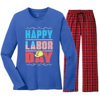 Worker Patriotic American Flag Labor Laborer Happy Labor Day Gift Women's Long Sleeve Flannel Pajama Set 