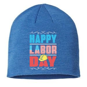 Worker Patriotic American Flag Labor Laborer Happy Labor Day Gift Sustainable Beanie