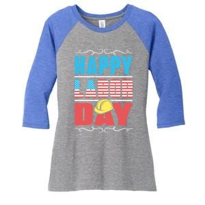 Worker Patriotic American Flag Labor Laborer Happy Labor Day Gift Women's Tri-Blend 3/4-Sleeve Raglan Shirt