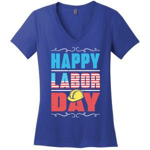 Worker Patriotic American Flag Labor Laborer Happy Labor Day Gift Women's V-Neck T-Shirt