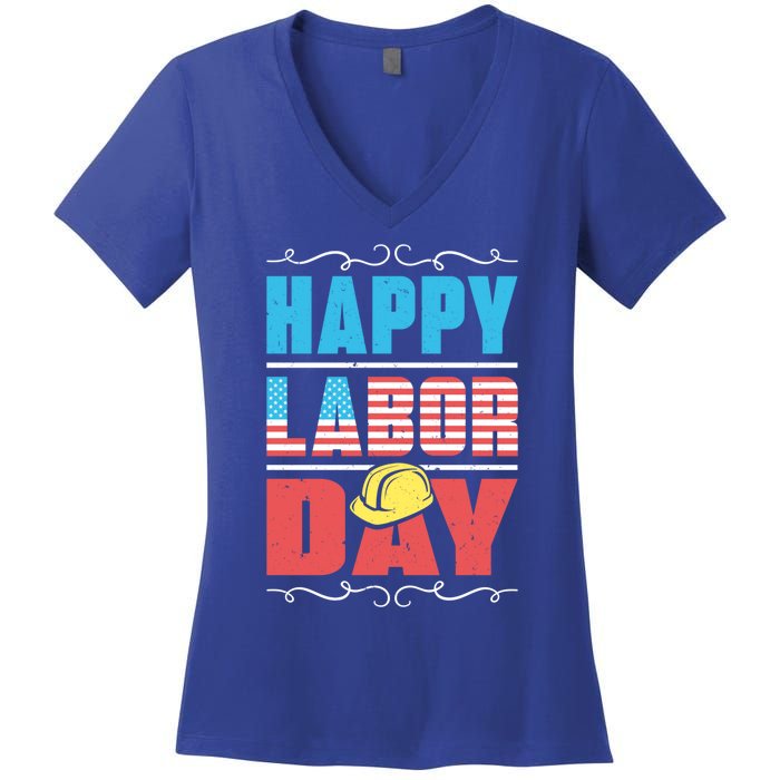 Worker Patriotic American Flag Labor Laborer Happy Labor Day Gift Women's V-Neck T-Shirt