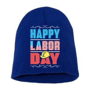 Worker Patriotic American Flag Labor Laborer Happy Labor Day Gift Short Acrylic Beanie