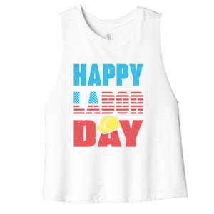 Worker Patriotic American Flag Labor Laborer Happy Labor Day Gift Women's Racerback Cropped Tank