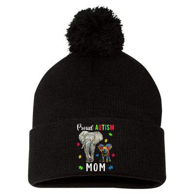 Women's Proud Autism Mom Funny Autism Awareness Mommy Pom Pom 12in Knit Beanie