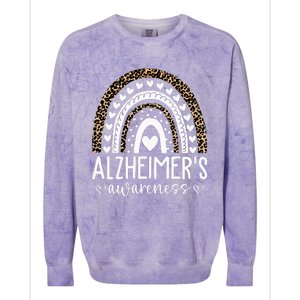 Wear Purple Alzheimers Awareness Leopard Rainbow Colorblast Crewneck Sweatshirt