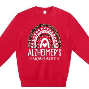 Wear Purple Alzheimers Awareness Leopard Rainbow Premium Crewneck Sweatshirt