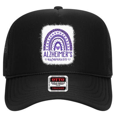 Wear Purple Alzheimers Awareness Leopard Rainbow High Crown Mesh Back Trucker Hat