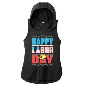 Worker Patriotic American Flag Labor Laborer Happy Labor Day Gift Ladies PosiCharge Tri-Blend Wicking Draft Hoodie Tank