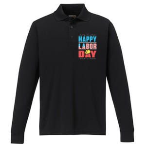 Worker Patriotic American Flag Labor Laborer Happy Labor Day Gift Performance Long Sleeve Polo