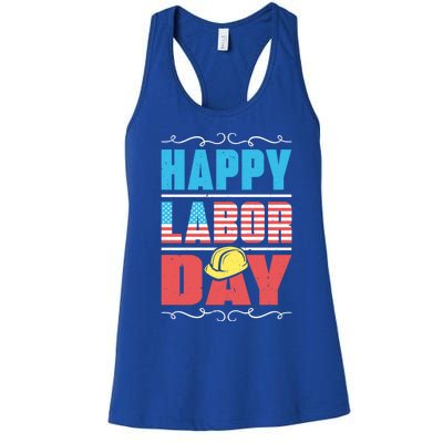 Worker Patriotic American Flag Labor Laborer Happy Labor Day Gift Women's Racerback Tank