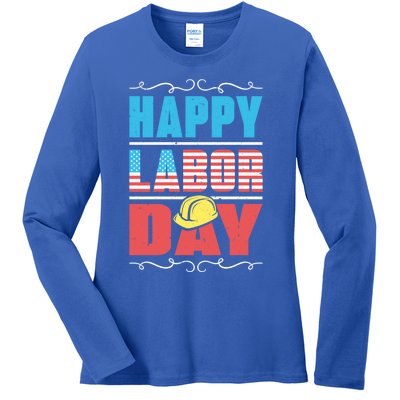 Worker Patriotic American Flag Labor Laborer Happy Labor Day Gift Ladies Long Sleeve Shirt