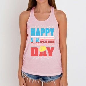 Worker Patriotic American Flag Labor Laborer Happy Labor Day Gift Women's Knotted Racerback Tank