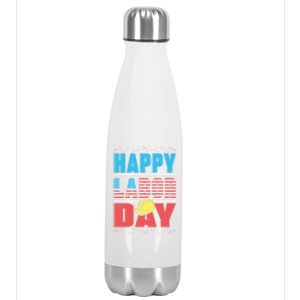 Worker Patriotic American Flag Labor Laborer Happy Labor Day Gift Stainless Steel Insulated Water Bottle