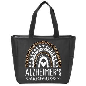 Wear Purple Alzheimer's Awareness Leopard Rainbow Zip Tote Bag