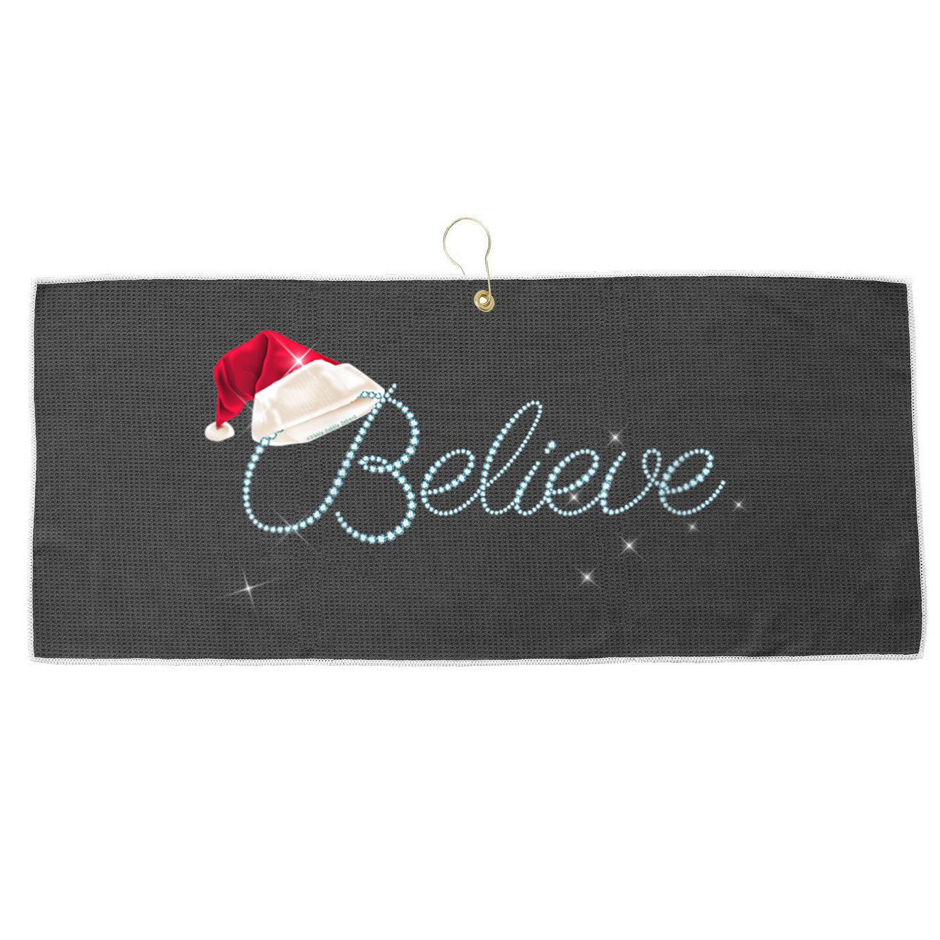Wo Pretty BELIEVE with Santa Hat Holiday Christmas V-Neck Large Microfiber Waffle Golf Towel
