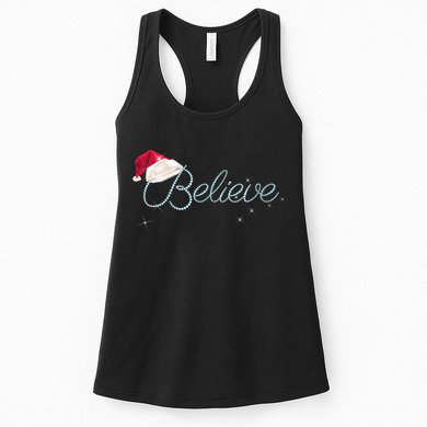 Wo Pretty BELIEVE with Santa Hat Holiday Christmas V-Neck Womens Tank Top