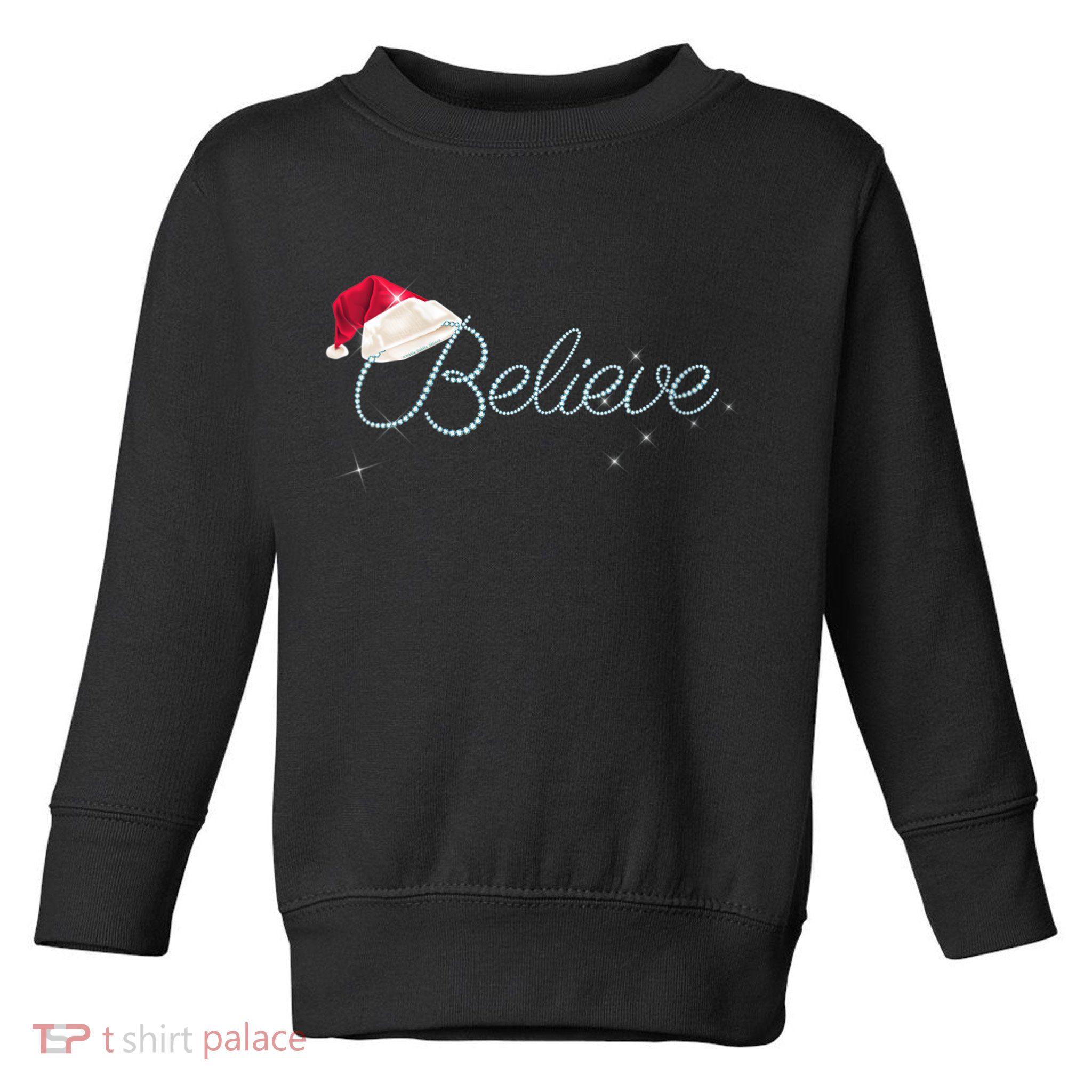 Wo Pretty BELIEVE with Santa Hat Holiday Christmas V-Neck Toddler Sweatshirt