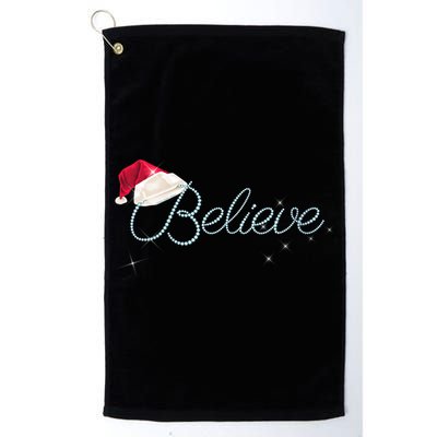 Wo Pretty BELIEVE with Santa Hat Holiday Christmas V-Neck Golf Towel