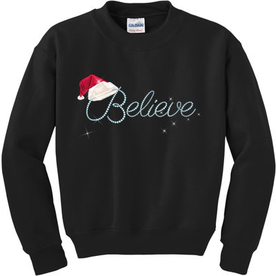 Wo Pretty BELIEVE with Santa Hat Holiday Christmas V-Neck Kids Sweatshirt