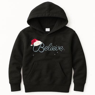 Wo Pretty BELIEVE with Santa Hat Holiday Christmas V-Neck Kids Hoodie