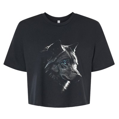 Wolf Portrait Blue Eyes Artwork Animal Motif Wolf Bella+Canvas Jersey Crop Tee