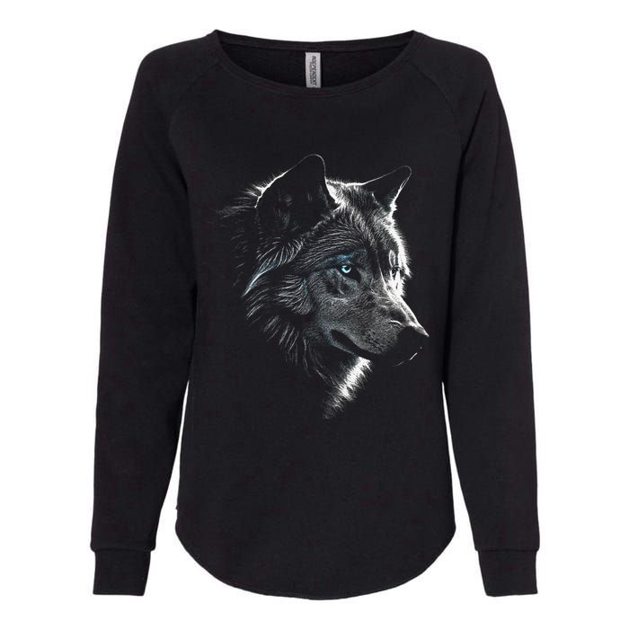 Wolf Portrait Blue Eyes Artwork Animal Motif Wolf Womens California Wash Sweatshirt