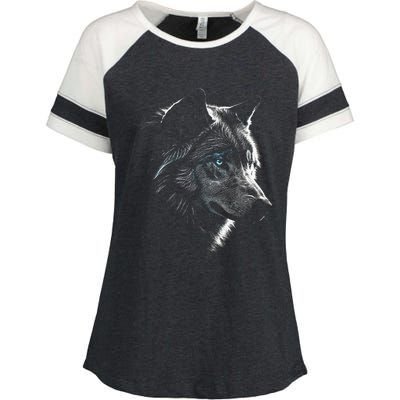 Wolf Portrait Blue Eyes Artwork Animal Motif Wolf Enza Ladies Jersey Colorblock Tee