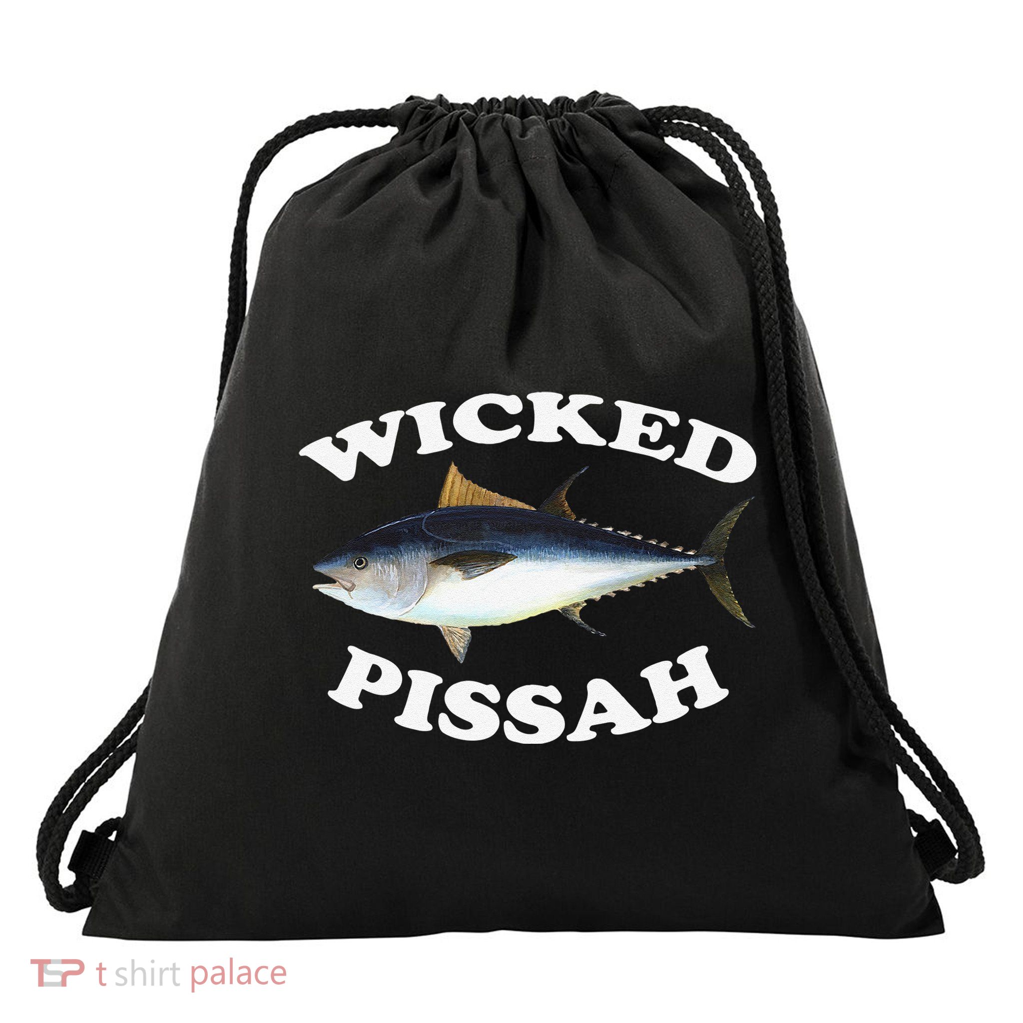 Wicked Pissah Bluefin Tuna Illustration Fishing Angler Gear Drawstring Bag
