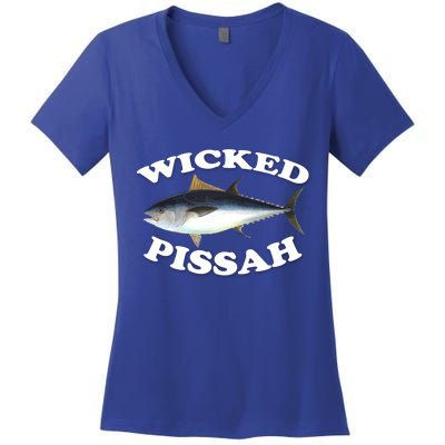 Wicked Pissah Bluefin Tuna Illustration Fishing Angler Gear Gift Women's V-Neck T-Shirt