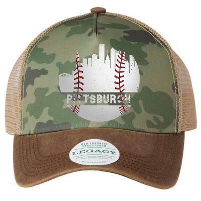 Womens Pittsburgh Baseball Cityscape Distressed Novelty Pirate Gift Legacy Tie Dye Trucker Hat