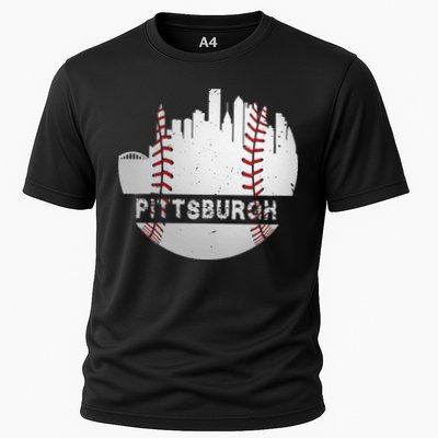 Womens Pittsburgh Baseball Cityscape Distressed Novelty Pirate Gift Performance Shirt