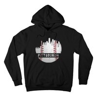 Womens Pittsburgh Baseball Cityscape Distressed Novelty Pirate Gift Hoodie